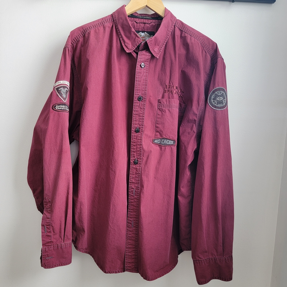 Harley-Davidson Burgundy long Sleeves Shirt with Patches XL